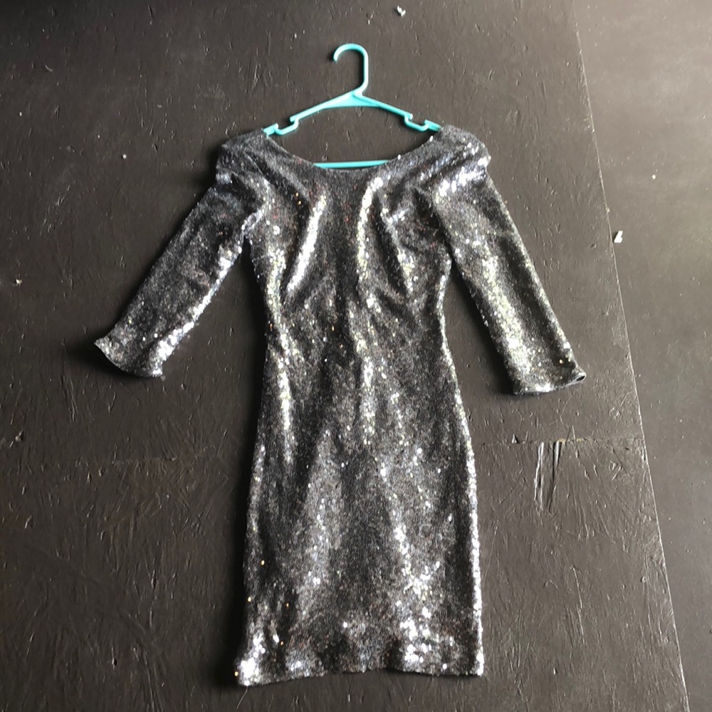 Silver bodycon dress.